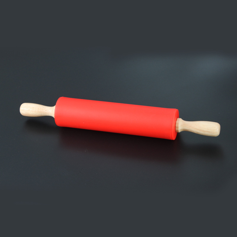Wholesale 29cm baking tools silicone rolling pin solid wood handle roller non-stick rolling pin stick flour stick
