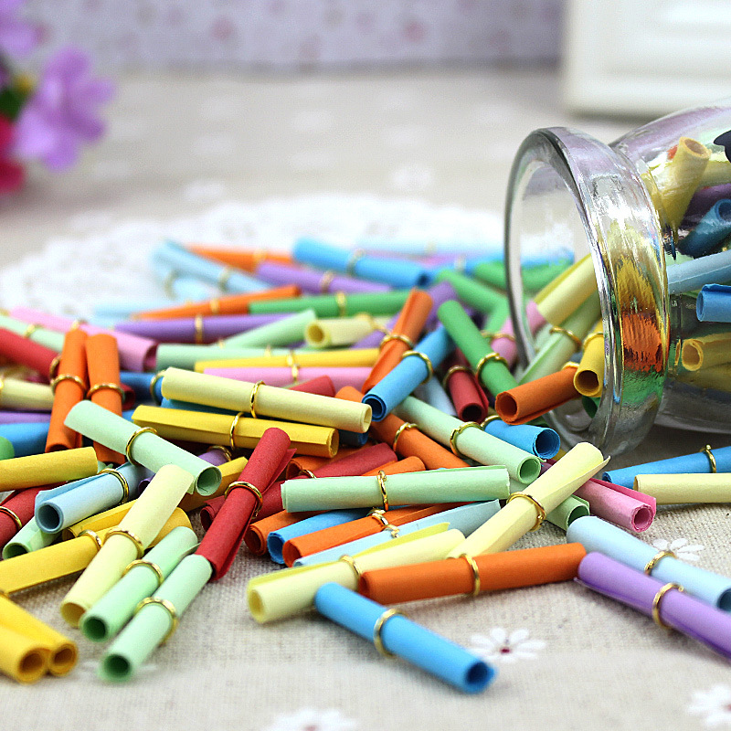 Wishing letter ring wholesale decorative colorful paper paper wishing bottle love letter roll paper creative small gift letter paper with iron ring