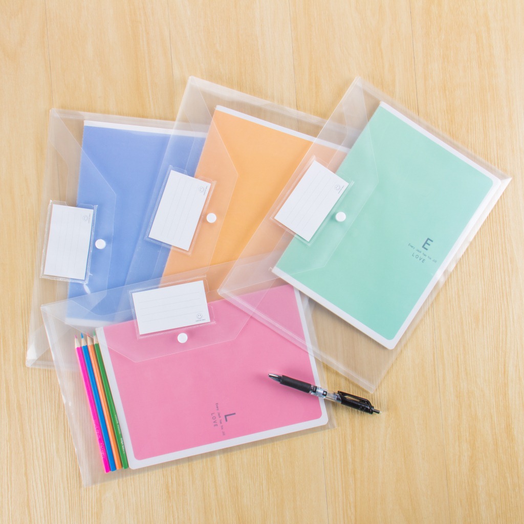 6004 creative card bag with pen file bag simple transparent PP snap button data storage bag