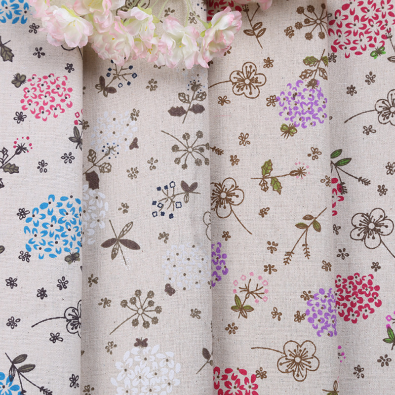 [Factory direct supply] fresh kapok printed cotton and linen blended fabric crafts clothing sofa linen fabric