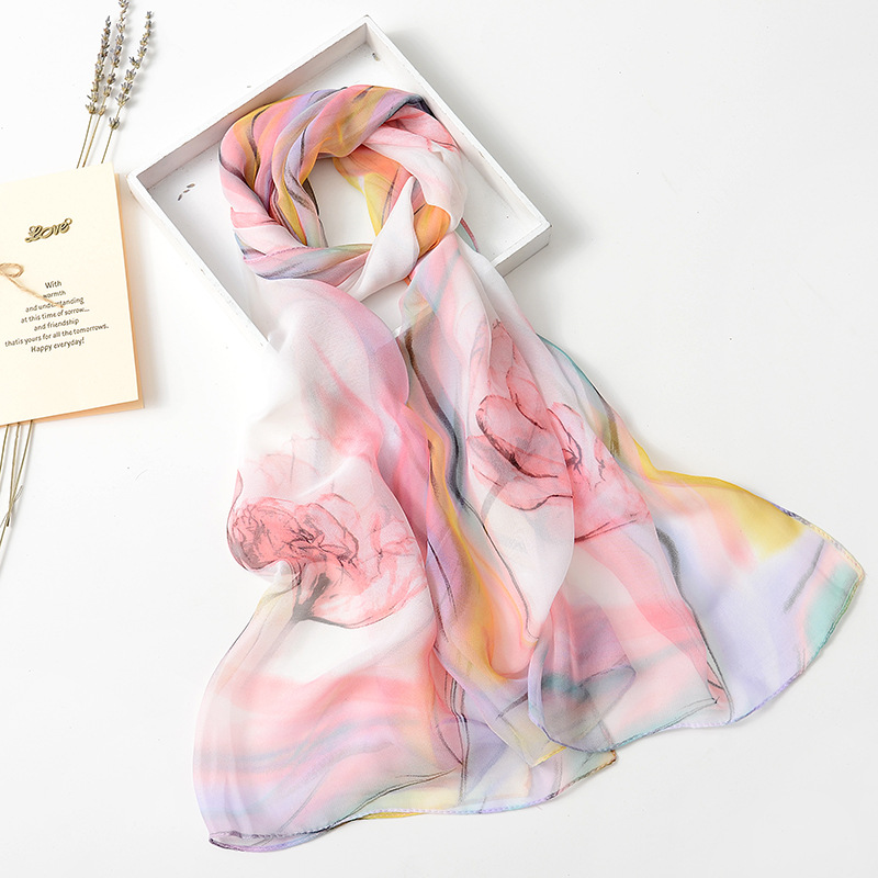 2021 new ladies air conditioning thin silk scarf wholesale silk scarf imitation silk Joker silk scarf sunscreen scarf colorful scarf