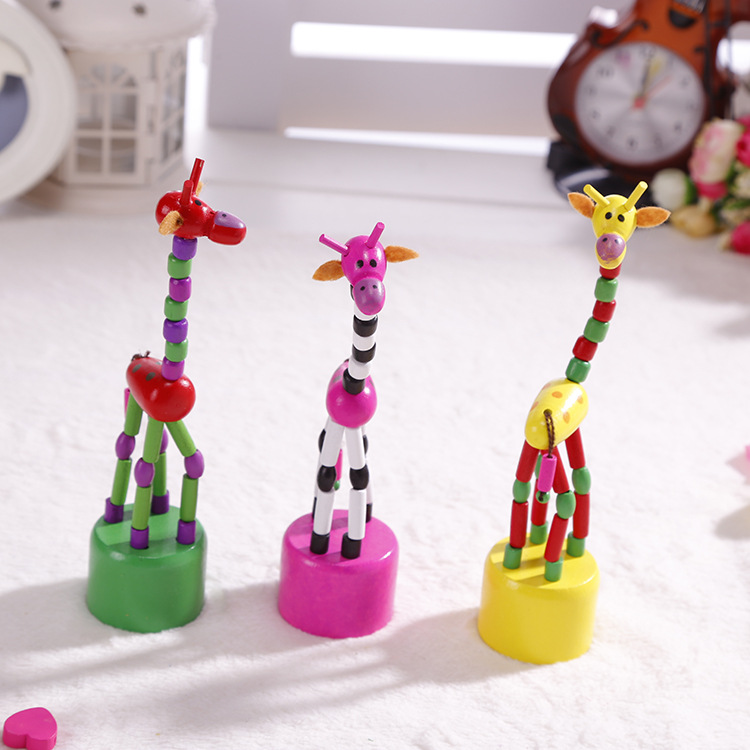 Creative Swing Animal Wooden Giraffe Cartoon Children's Toy Children's Educational Barrel Stall Hot Selling Dolls