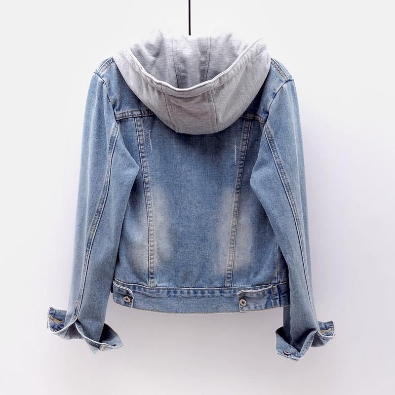 2025 Spring and Autumn New Korean denim jacket for women long-sleeved hooded jacket for students short top for women