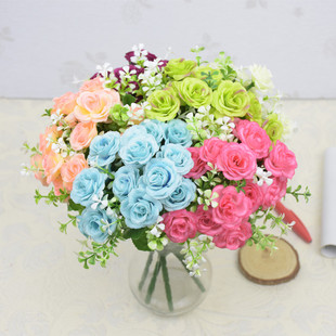 Wholesale high-grade Korean-style artificial flower 5 fork 15 mini rose new home decoration wedding set fake flower