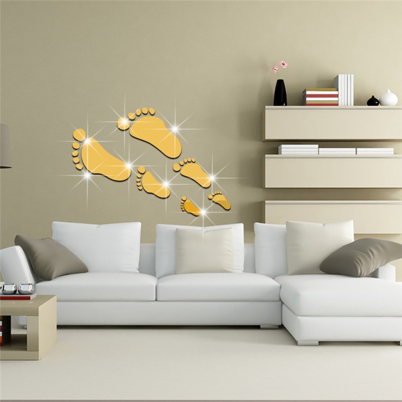 DIY Never Endless Mirror Footprint Stereo Mirror Wall Sticker Sofa TV Living Room Bedside Background Hallway Sticker