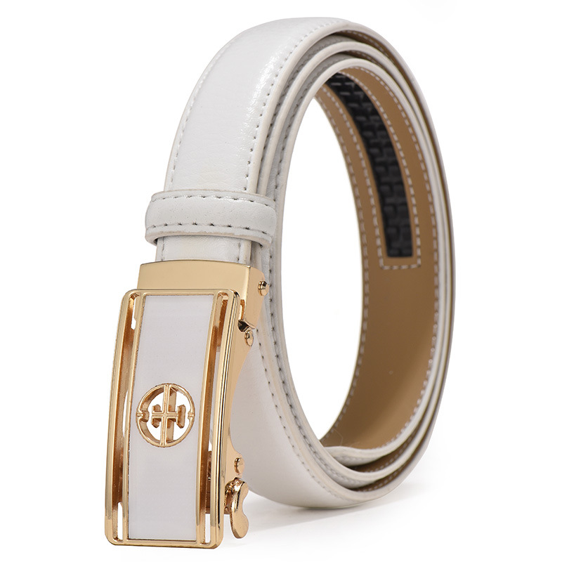 Women's leather belt genuine leather automatic buckle white all-match pants belt Korean style student decorative thin belt women's denim pants belt
