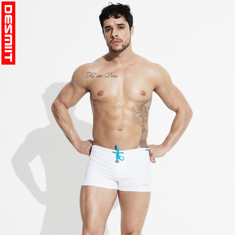 Wholesale supply DESMIIT men's boxer large size waist solid color Beach swimming trunks with Cup S409
