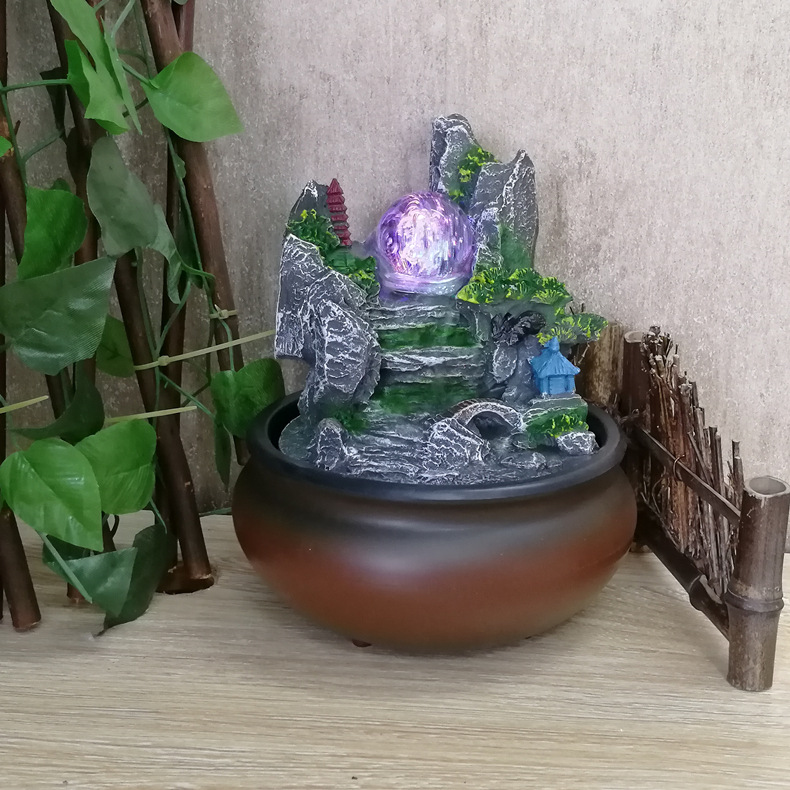 Factory direct sales desktop small rockery flowing water fountain resin craft gifts office decorations