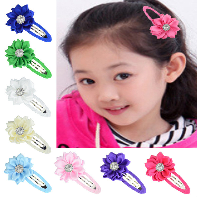 Korean version of children's jewelry wholesale multi-angle sunflower ribbon flower Hemming hair clip cute princess side clip accessories