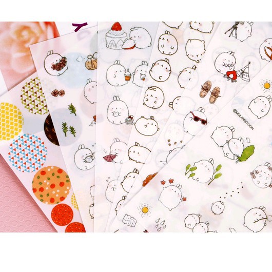 Cute cartoon stupid cute round roll rabbit transparent decorative stickers diary album stickers 6 pieces into 3 types