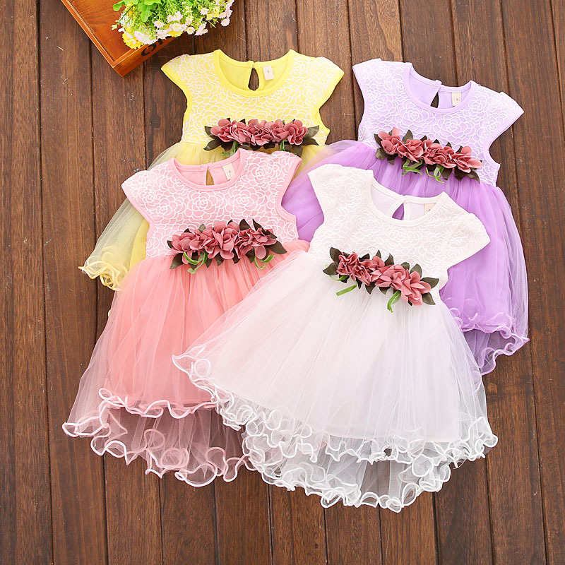 Summer New Girls' Western Style Floral Dress Children's Sweet Princess Dress Baby Korean Style Mesh Dress