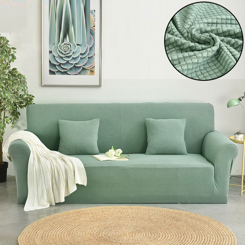 Japanese-style waffle elastic sofa cover, thick grid sofa cover, full cover, solid color set sofa tablecloth cover set