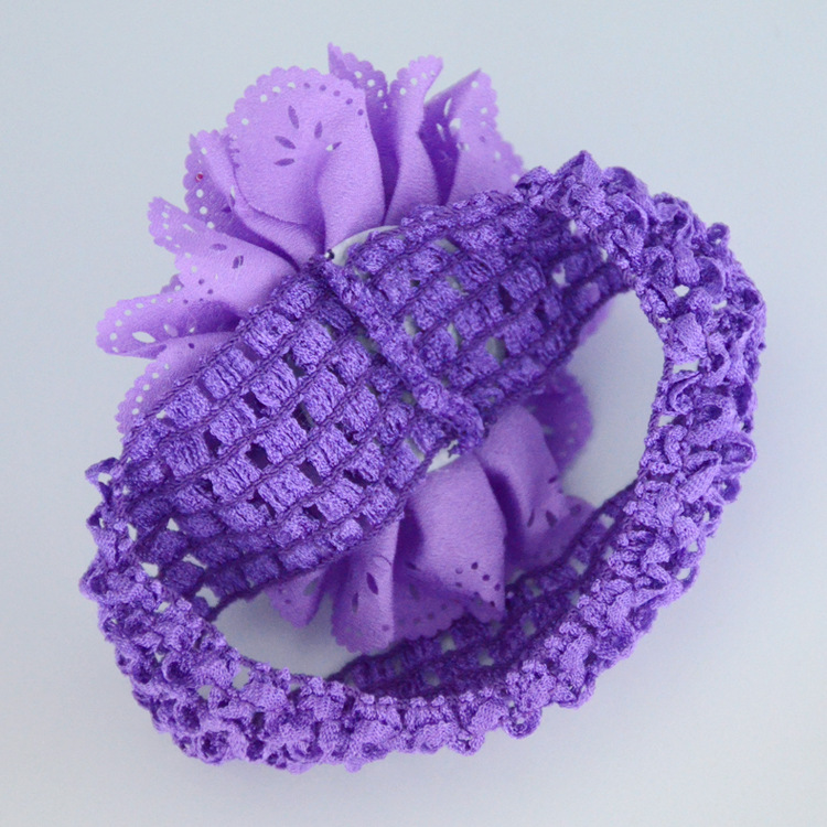 Foreign trade hot sale children's headband handmade wavy chiffon hollow flower with hook knitted hair band baby hair accessories