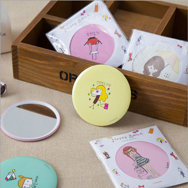 Small mirror Korean cute cartoon mini makeup mirror portable small round mirror tinplate mini mirror