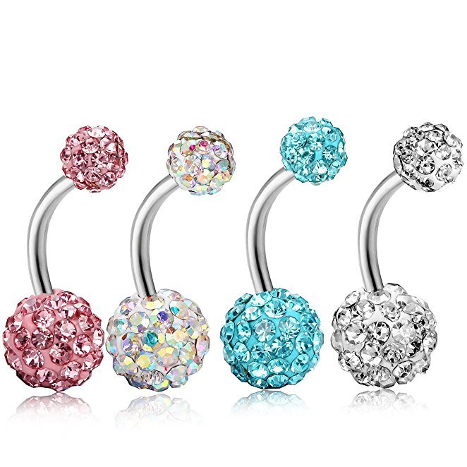 wish Amazon Explosions 6+10 Full Diamond Ball Navel Ring Shambhala Navel Ring Navel Buckle Piercing Human Body Jewelry