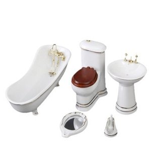 1:12 dollhouse dollhouse mini furniture model gift ceramic bathroom toilet sink 5-piece set