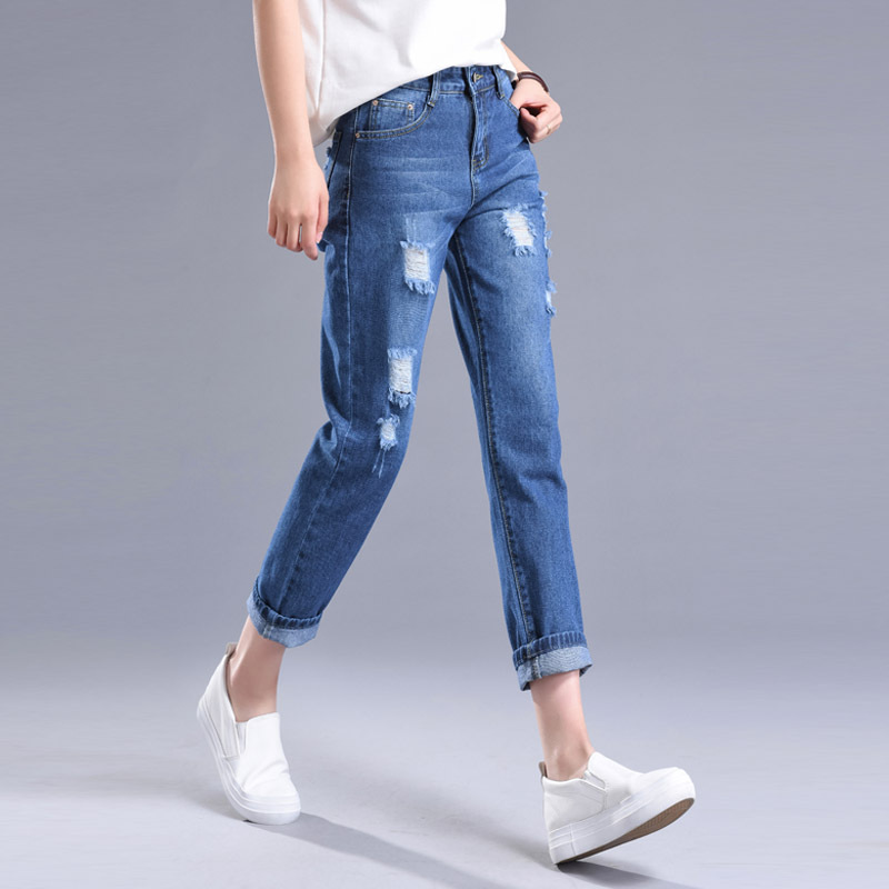 Ripped Jeans Women's Loose 2022 New Arrival Cropped Spring and Autumn Student Loose Slimming Casual Harem Pants for Beggars