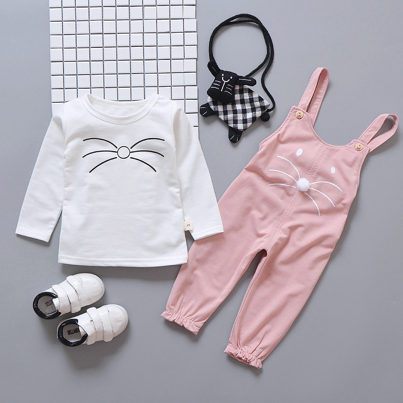 Children's Clothing Spring 2019 New Baby Cartoon Strap Two-piece Set 0-1-2-3-4 Years Old Set