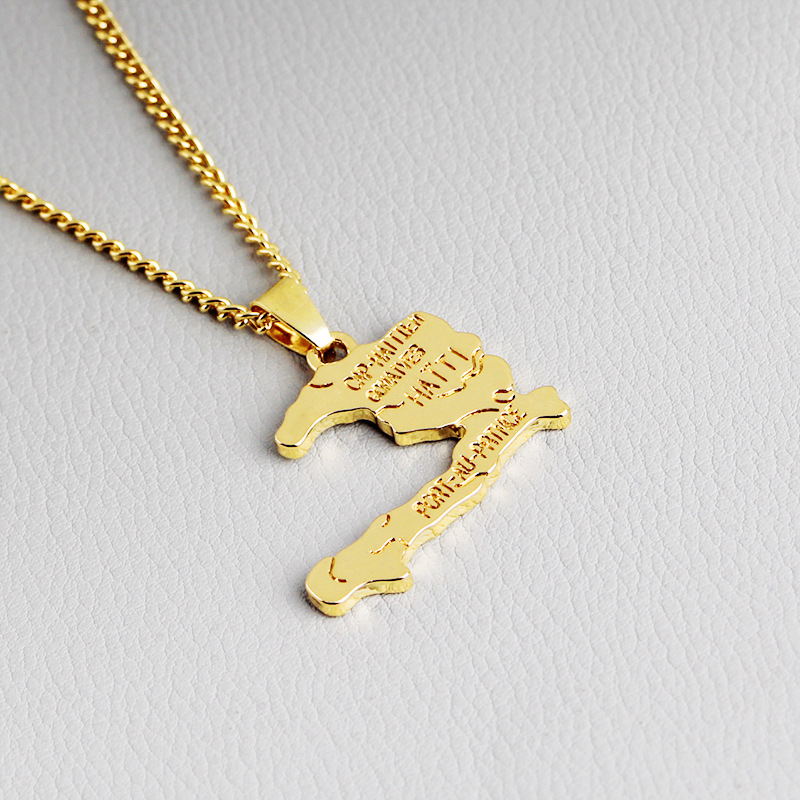 Zhijia jewelry European and American fashion new Haiti map simple English lettering sweater chain necklace accessories