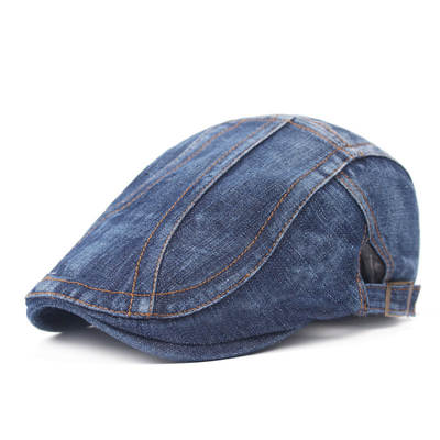 Men's and women's washed denim beret oblique striped casual peaked cap middle-aged and elderly travel forward hat wholesale