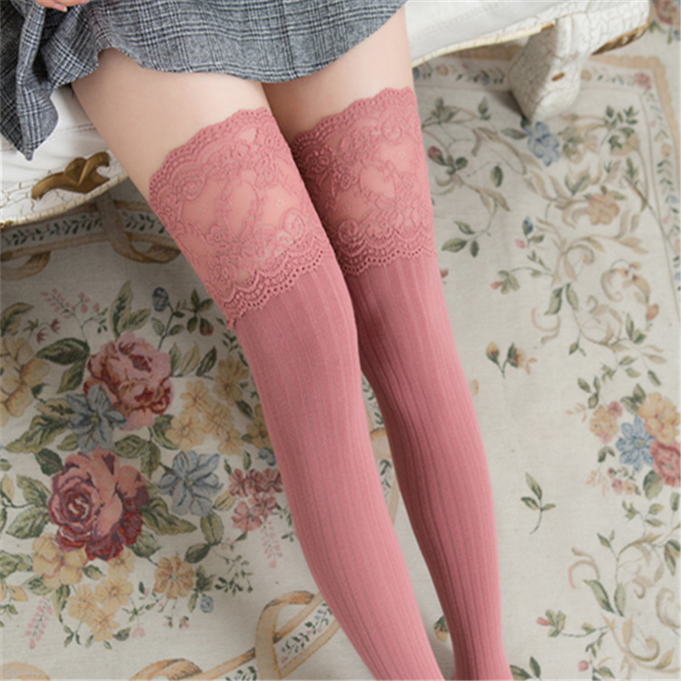 Large Lace Long Tube Over-the-Knee Socks Non-slip Thigh Socks Japanese Students Spring and Autumn Cotton Vertical Stripe High Socks
