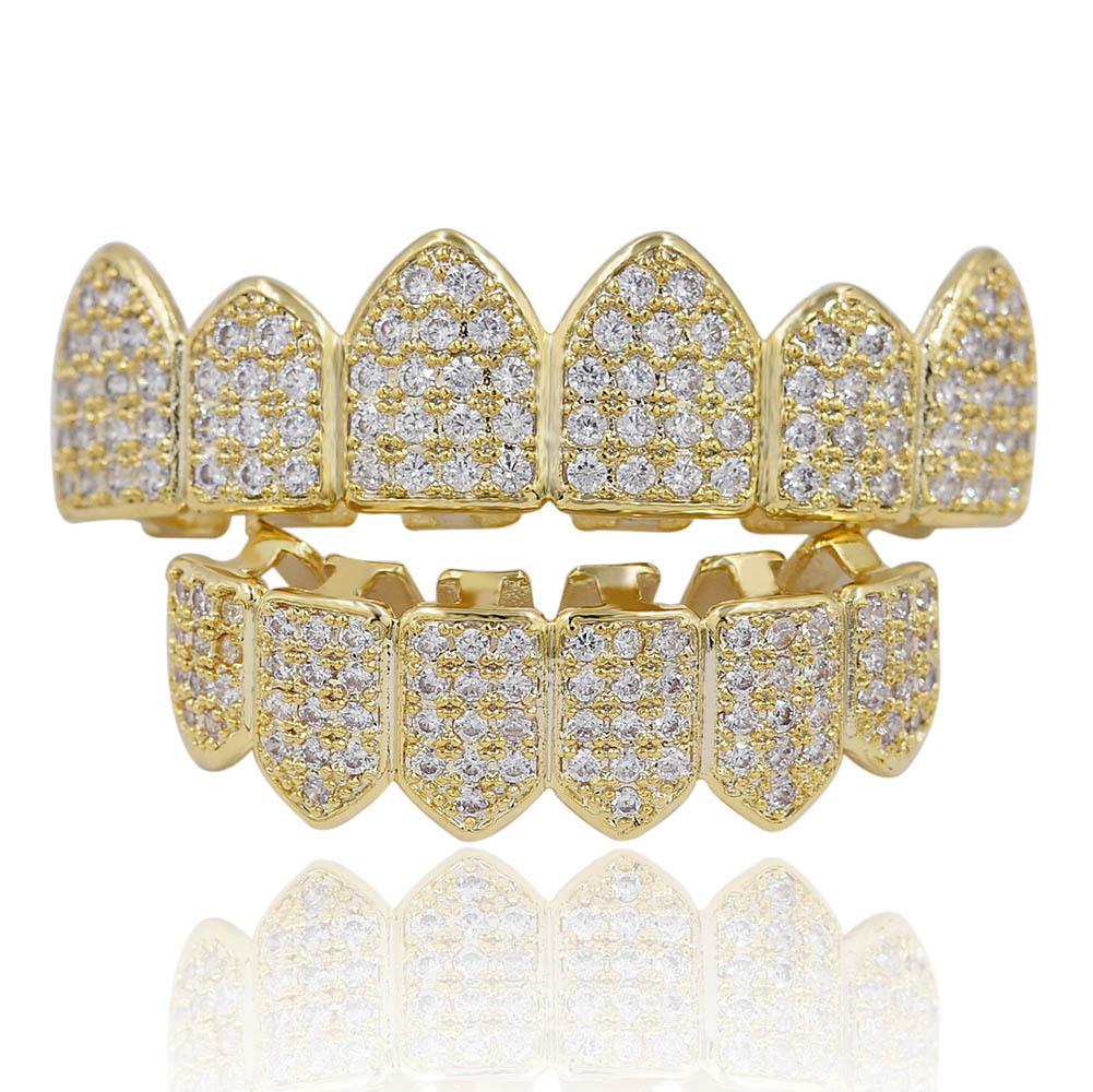 Cross-border WISH best-selling micro-embedded gold dental braces sharp vampire teeth hip-hop accessories dental brace factory
