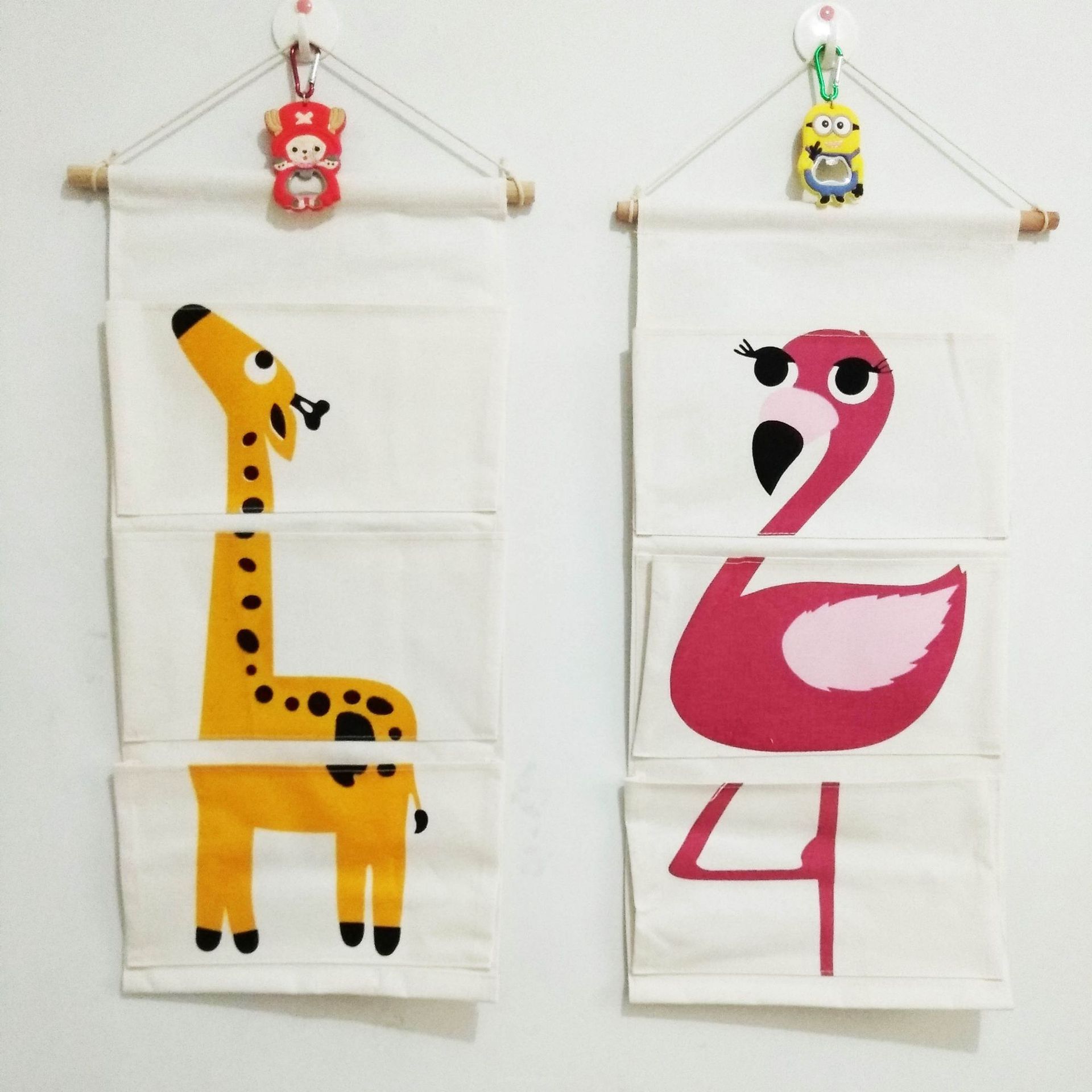 zakka Cotton and Linen Three Pockets Six Cartoon Animal Hanging Bag Door Storage Bag Storage Bag Wall Decoration Hanging Bag