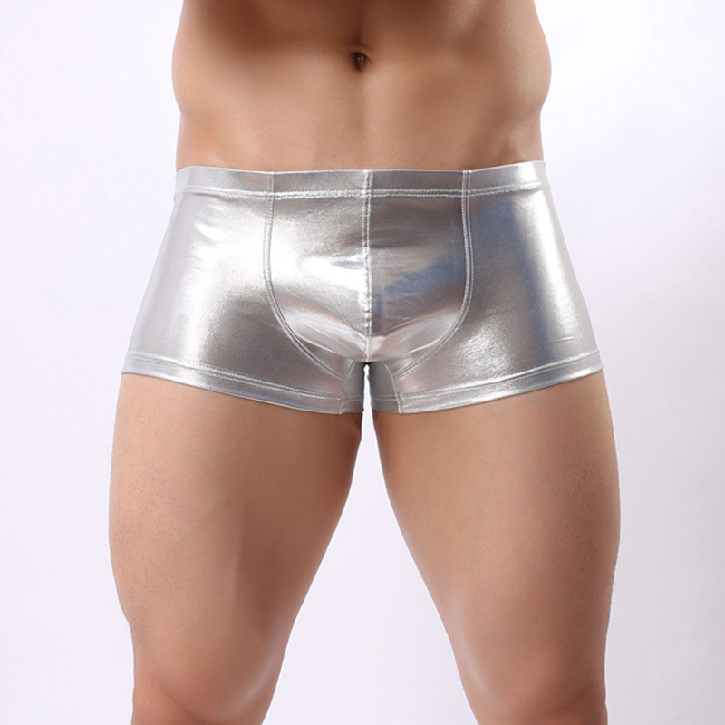 Men's imitation leather underwear low waist boxer pants patent leather sexy U convex bag boxer pants Zhongshan source factory wholesale