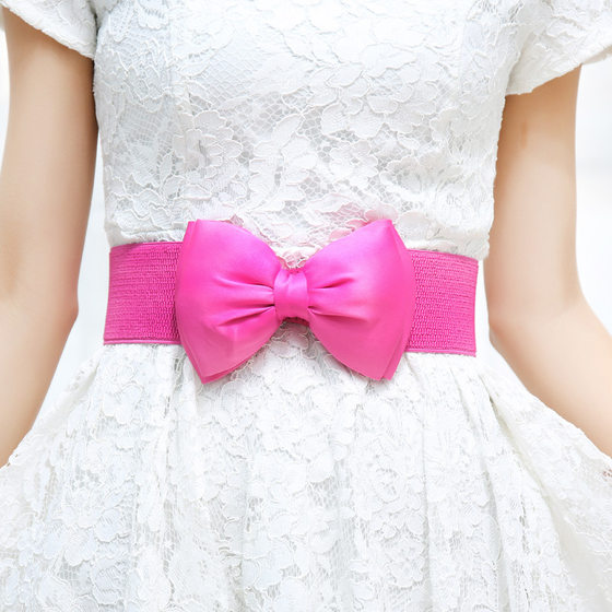Women's elastic belt chiffon big bow waist dress fashion sweet a generation of hair belt 100.00cm inches