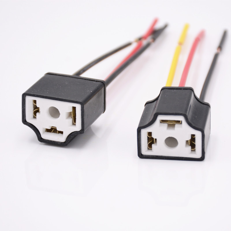 Car h4 bulb socket car headlight ceramic socket three plug headlight socket high temperature resistant h4 ceramic lamp holder