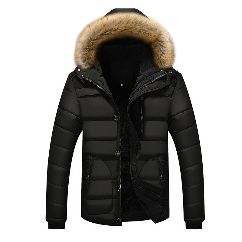 Cross-Border Men's autumn and winter plus velvet cotton-padded clothes large size warm clothing casual winter men's hooded cotton-padded jacket Amazon