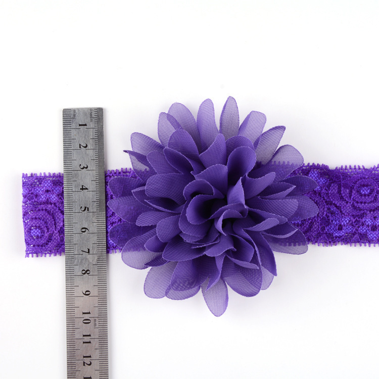European and American Hot Selling Children's Hair Band Hair Band Color Stretch Lace with Chiffon Flower Baby Headband
