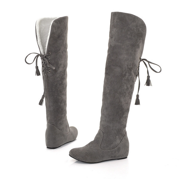 FS504079 Foreign Trade Winter Warm Snow Boots Frosted Boots Flat Heel Inner Height Over-the-Knee Boots Large Size Women's Boots