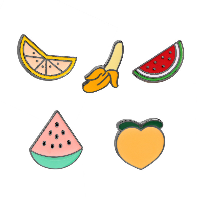 Cartoon Summer Style Fun Fruit Series Watermelon Banana Alloy Drop Oil Brooch Student Denim Clothing Accessories