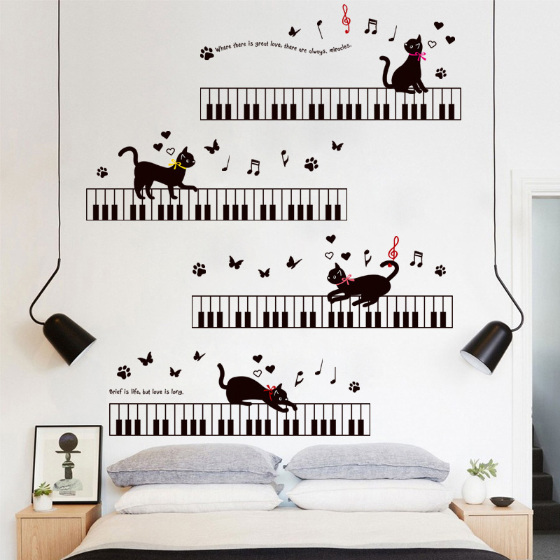 Factory direct sales of the new XL8254 keys on the cat children's room bedroom kindergarten background wall stickers environmental protection mural
