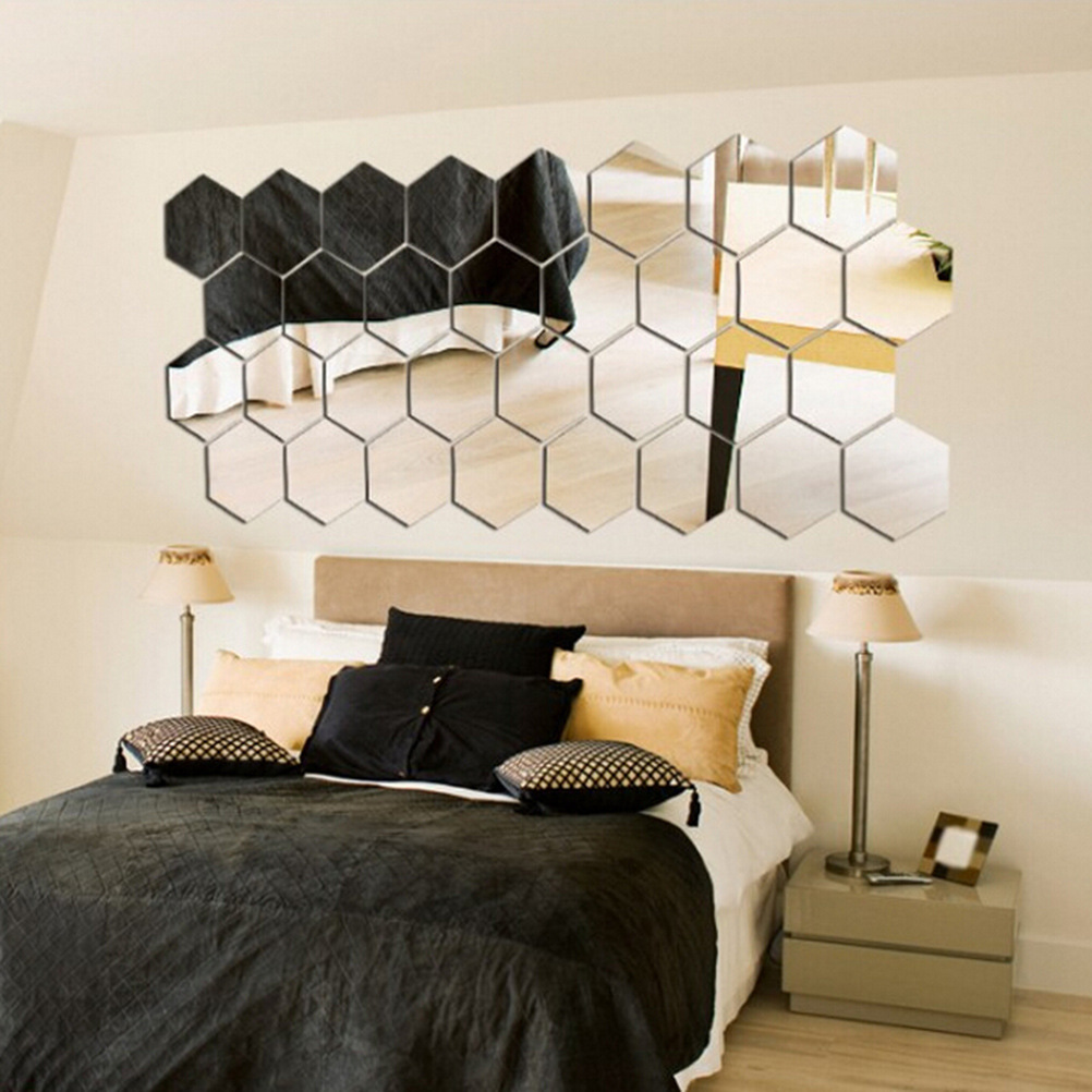 Factory wholesale hexagonal three-dimensional mirror wall stickers restaurant aisle floor personalized decorative mirror stickers
