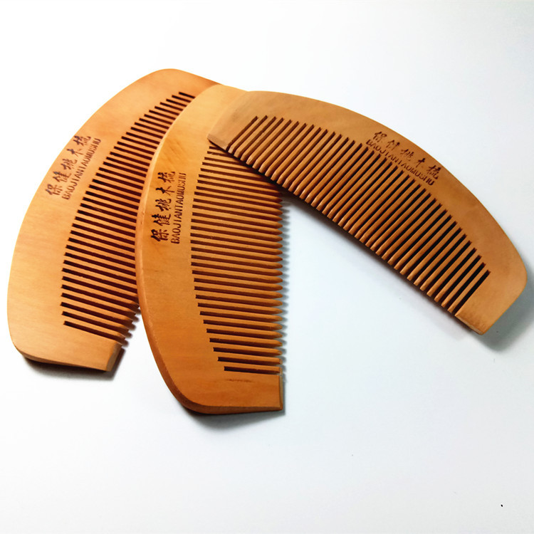 Peach wood comb thickened dense tooth comb massage anti-static round tooth wooden comb logo small