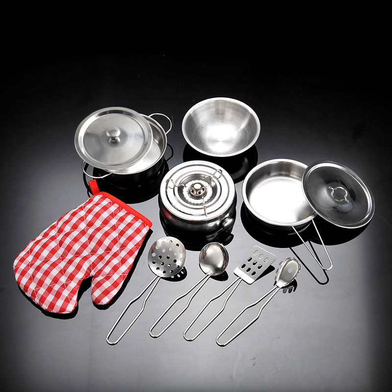 Children's role-playing toys, boy and girl cooking stainless steel play kitchen set, baby kitchen utensil set