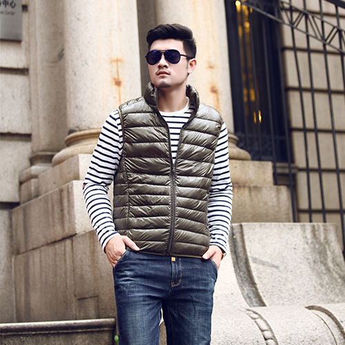 Spring and Autumn Lightweight Portable Men's Down Jacket Vest Loose Large Size Slim-fit Vertical Collar Vest Plus Size Factory Outlet
