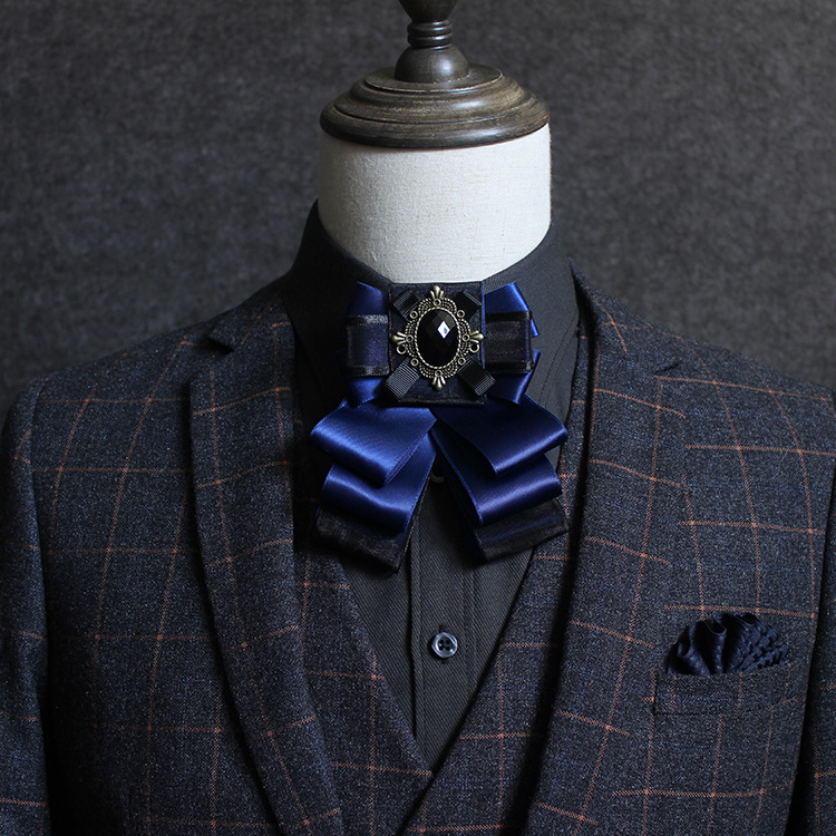 Korean Ribbon Double-Layer Dress Suit Men's Collar Flower Wholesale in stock Groom Best Man Wedding Banquet Bow Tied