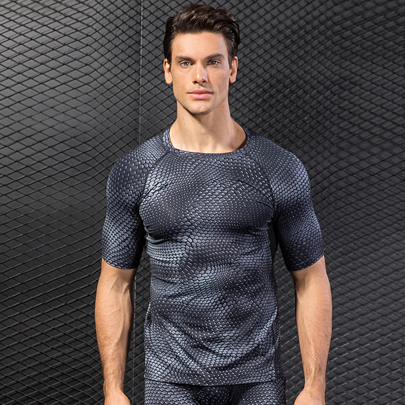 Men's 3D Printing Fitness Running Training Short-sleeved amazon Tight Stretch Sweat Quick-drying 4023