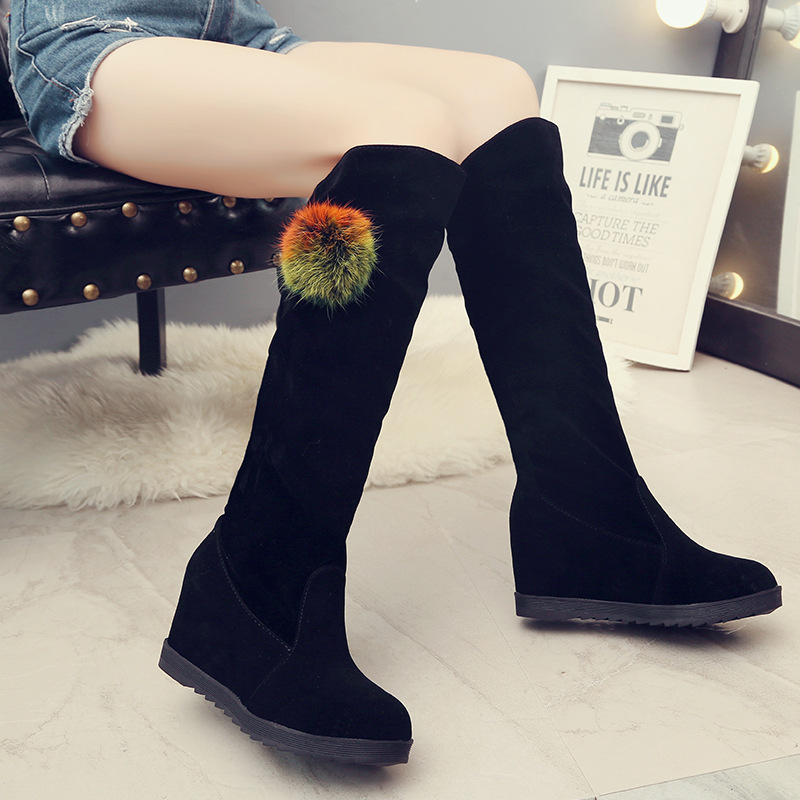 Women's Long Boots Autumn and Winter New Inner Height Increasing Sleeve Women's Cotton Boots Rhinestone Decoration Korean Style Snow Boots Women