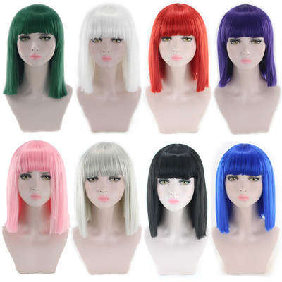 European and American Women's Shoulder Wig Set Fashion Straight Bangs Medium and Long Straight Color COS Chemical Fiber Wig Headset