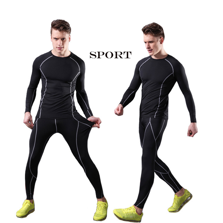 Tight Sports Suit Men's Running Fitness Suit Ski Basketball Training Elastic Autumn and Winter Warm Breathable Quick-drying Clothes