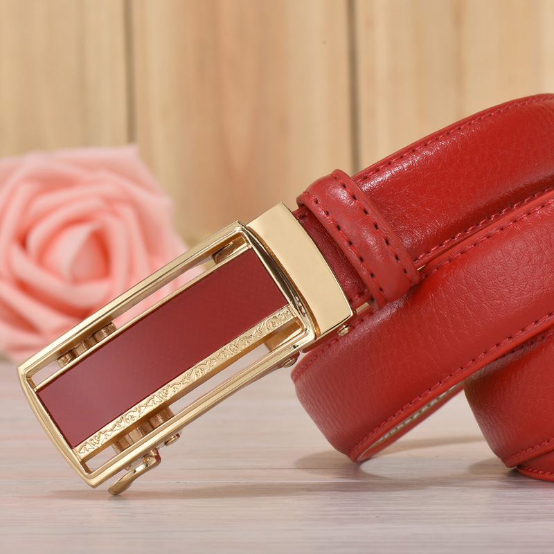 Women's Belt Women's Fashion Decorative Leather Belt Women's Korean Style Youth Casual Cowhide White Automatic Buckle Thin Belt