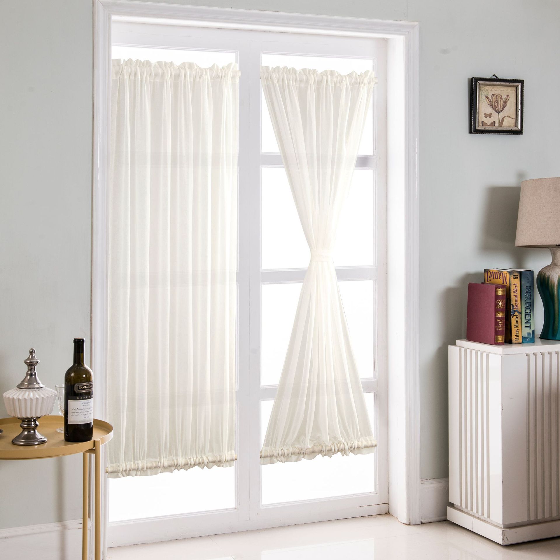 Factory direct cross-border curtain finished wear Rod door curtain high precision solid color curtain French door curtain wholesale