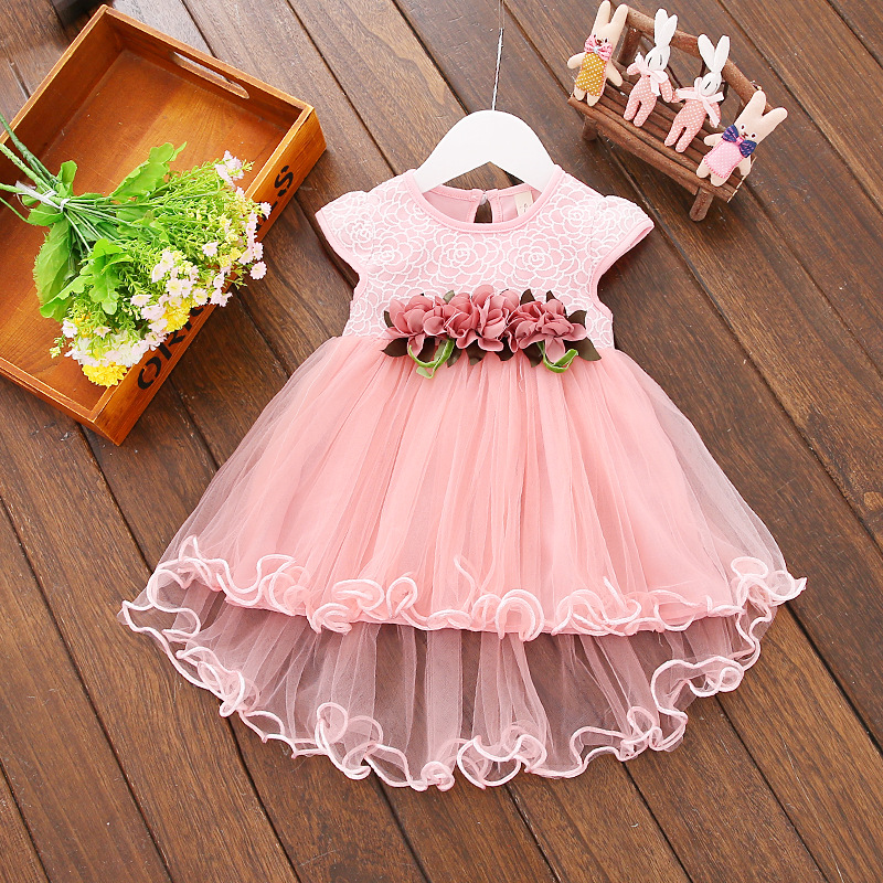 Summer New Girls' Western Style Floral Dress Children's Sweet Princess Dress Baby Korean Style Mesh Dress
