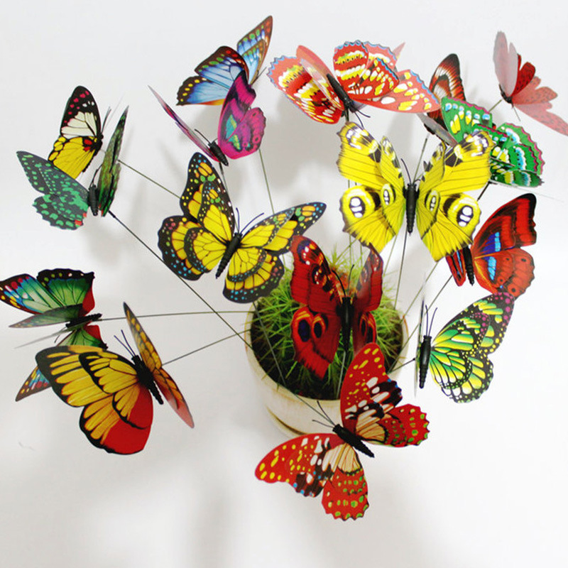 Simulation butterfly double wings with Rod butterfly gardening flower arrangement decoration beautification plastic crafts Yiwu Wholesale