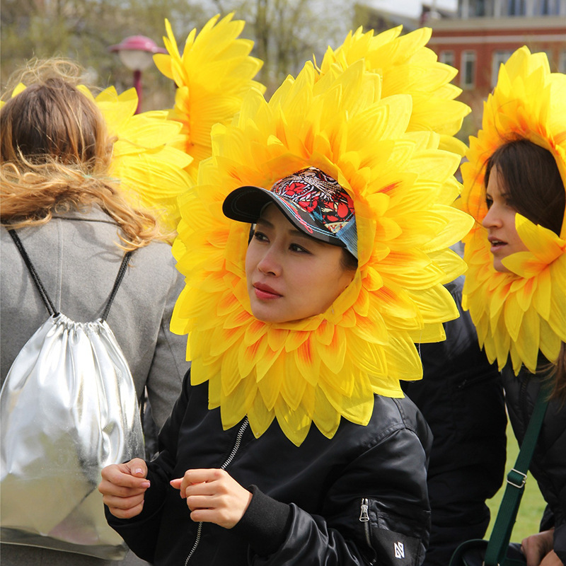 ひまわりヘッドカバー面白い顔を見せる花スポーツミート開会式手持ち花幼稚園ダンス小道具|undefined