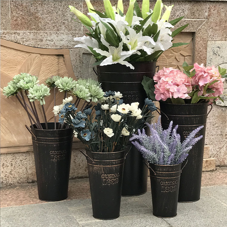 Tin Flower Pot Home Accessories Desktop Vase Hydroponic Flower Flower Bucket Simulation Flower Vase Awakening Flower Bucket